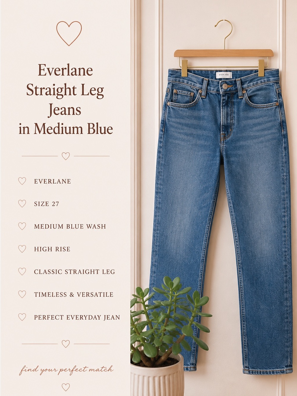 Everlane Women's Straight Leg Jeans in Medium Blue